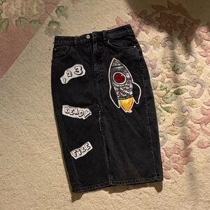 Upcycled Zara authentic black denim by trf XS pencil skirt